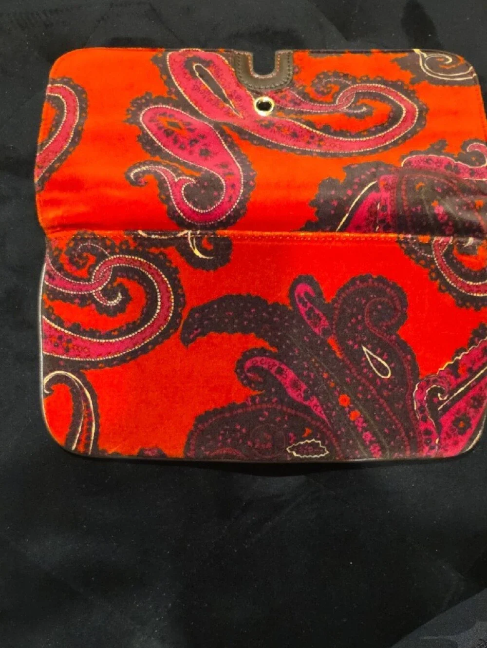 Red Paisley Velvet Clutch with Pink Accents and Gold Closure